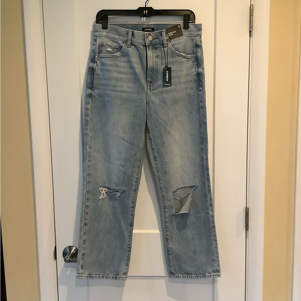 Express Light Blue Ankle Distressed Jeans
